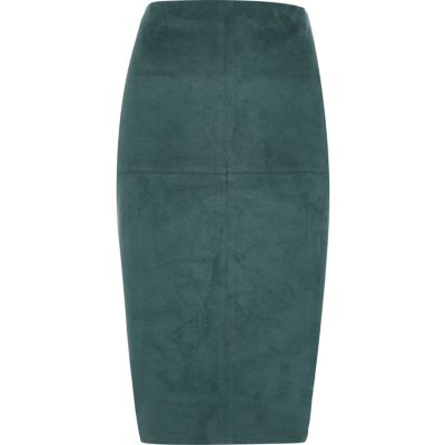 Dark turquoise suede look pencil skirt